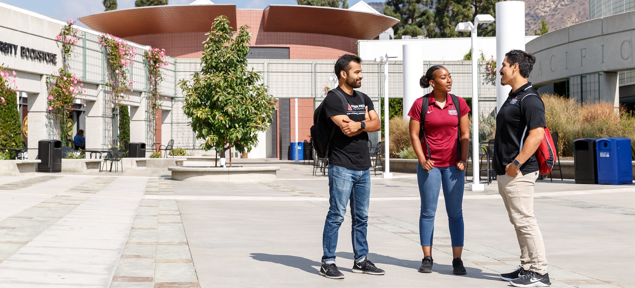 Students talking at Kresge Plaza